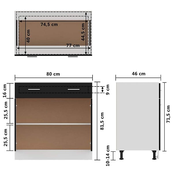 VIDAXL - vidaXL Armoire de plancher à tiroir "Lyon" Noir 80x46x81,5 cm - large