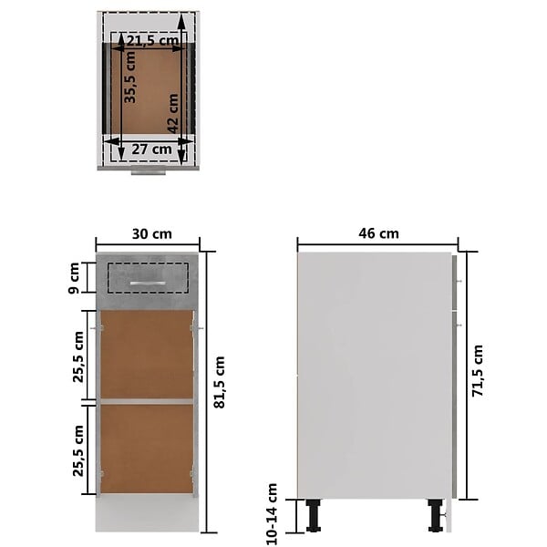 VIDAXL - vidaXL Armoire de plancher à tiroir "Lyon" Gris béton 30x46x81,5 cm - large