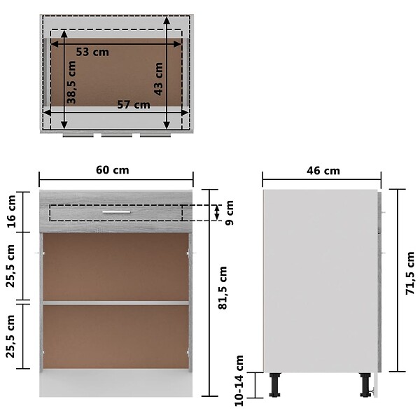 VIDAXL - vidaXL Armoire de plancher à tiroir "Lyon" Sonoma gris 60x46x81,5 cm - large