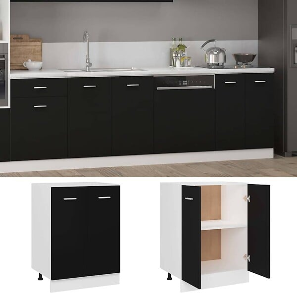 VIDAXL - vidaXL Armoire de plancher "Lyon" Noir Bois d'ingénierie - large