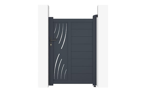 CASANOOV - Casanoov Portail battant 3,5 m VELETA H.140  cm + Portillon 1m VELETA H.140  cm aluminium gris - large