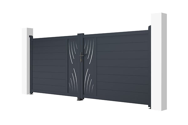 CASANOOV - Casanoov Portail battant 3,5 m VELETA H.140  cm + Portillon 1m VELETA H.140  cm aluminium gris - large