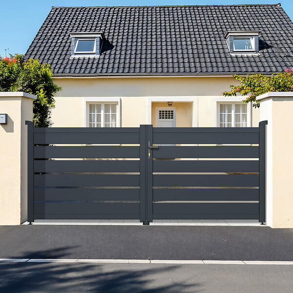 CASANOOV - Casanoov Portail battant 3 m VOGEL H.120  cm + Portillon 1m VOGEL H.120  cm aluminium gris - large