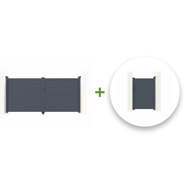 CASANOOV - Casanoov Portail battant 3 m EIGER H.140  cm + Portillon 1m EIGER H.140  cm aluminium gris - large