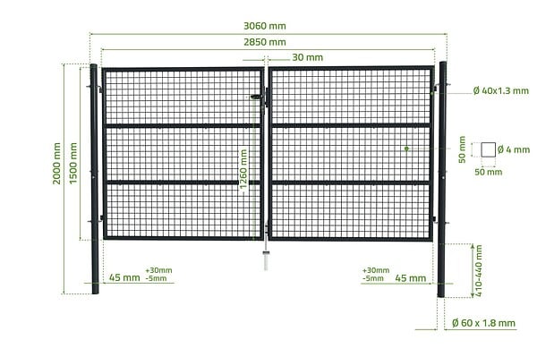 CASANOOV - Casanoov Portail battant grillagé 3 m OLGA H.150  cm Gris - large