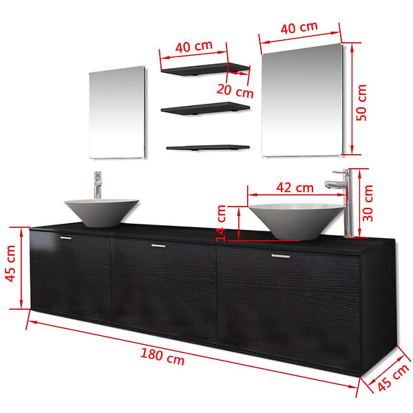 VIDAXL - vidaXL Dix pcs mobilier meuble pour salle de bains avec lavabo et robinet noir - large