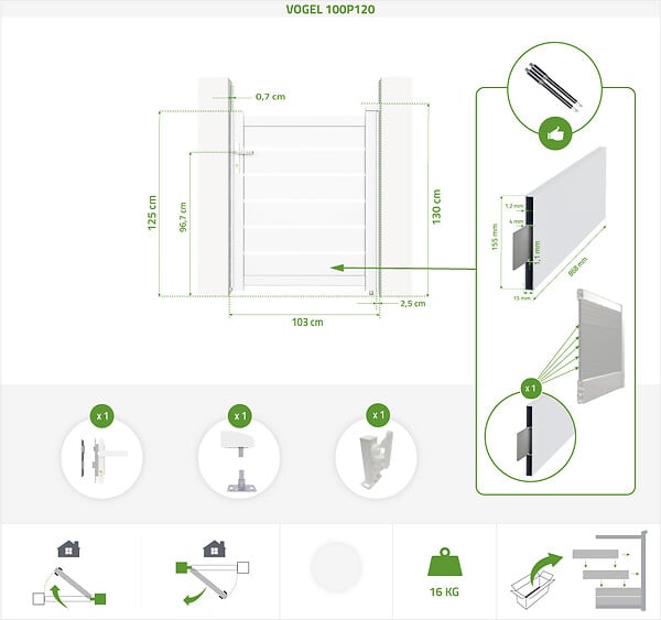 CASANOOV - Casanoov Portillon 1m VOGEL H.120  cm aluminium blanc - large