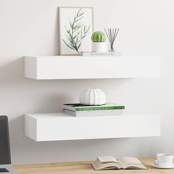 VIDAXL - vidaXL 2x Etagères à Tiroirs Murales Armoires Flottantes Etagères Suspendues Supports Muraux Salon Salle de Séjour Maison Blanc 60x23,5x10 cm MDF - large