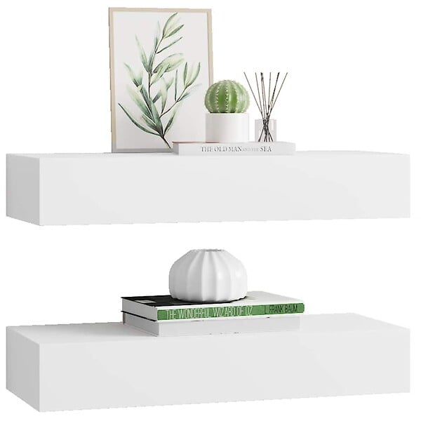 VIDAXL - vidaXL 2x Etagères à Tiroirs Murales Armoires Flottantes Etagères Suspendues Supports Muraux Salon Salle de Séjour Maison Blanc 60x23,5x10 cm MDF - large