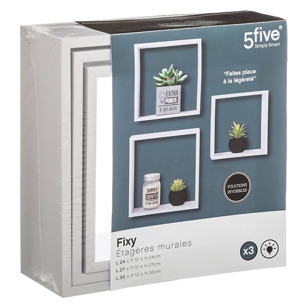 5 FIVE SIMPLY SMART - Lot de 3 Étagères murales flottantes Cubes coloris Blanc Fixations invisibles - large