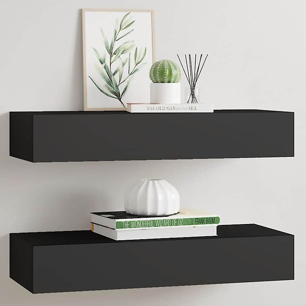 VIDAXL - vidaXL 2x Etagères à Tiroirs Murales Etagères Flottantes Suspendues Supports Muraux Salon Salle de Séjour Maison Intérieur Noir 60x23,5x10 cm MDF - large