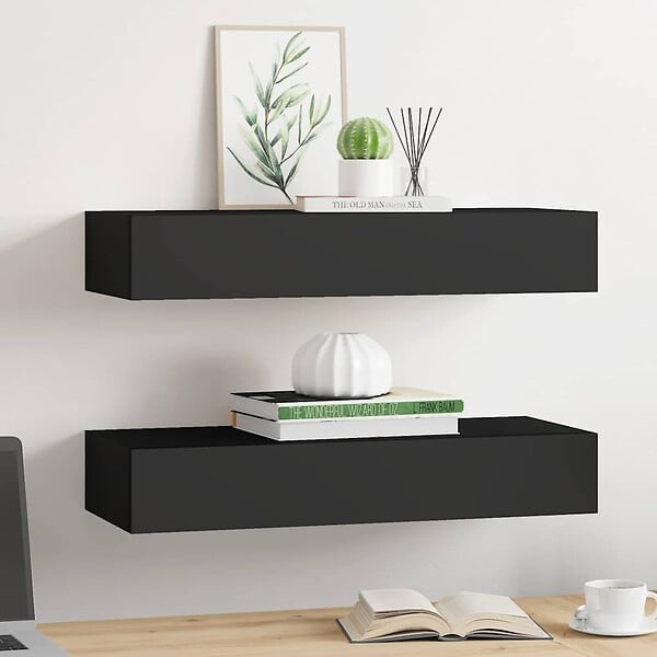 VIDAXL - vidaXL 2x Etagères à Tiroirs Murales Etagères Flottantes Suspendues Supports Muraux Salon Salle de Séjour Maison Intérieur Noir 60x23,5x10 cm MDF - large