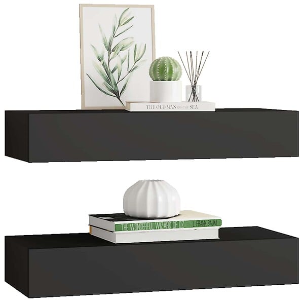 VIDAXL - vidaXL 2x Etagères à Tiroirs Murales Etagères Flottantes Suspendues Supports Muraux Salon Salle de Séjour Maison Intérieur Noir 60x23,5x10 cm MDF - large
