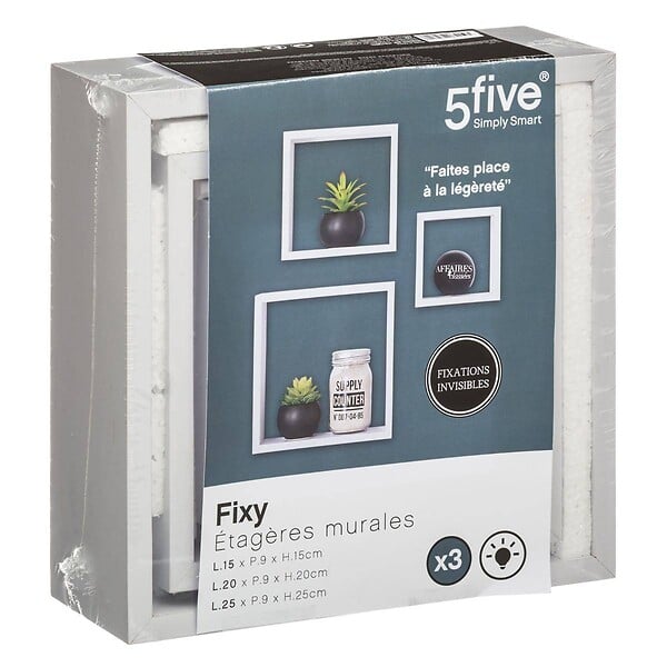 5 FIVE SIMPLY SMART - Lot de 3 Étagères murales flottantes Cubes coloris Blanc Fixations invisibles - large