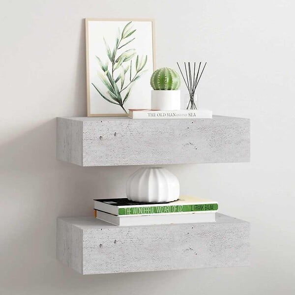 VIDAXL - vidaXL 2x Etagères à Tiroir Murales Armoires Flottantes Etagères Suspendues Supports Muraux Salon Salle de Séjour Gris Béton 40x23,5x10 cm MDF - large