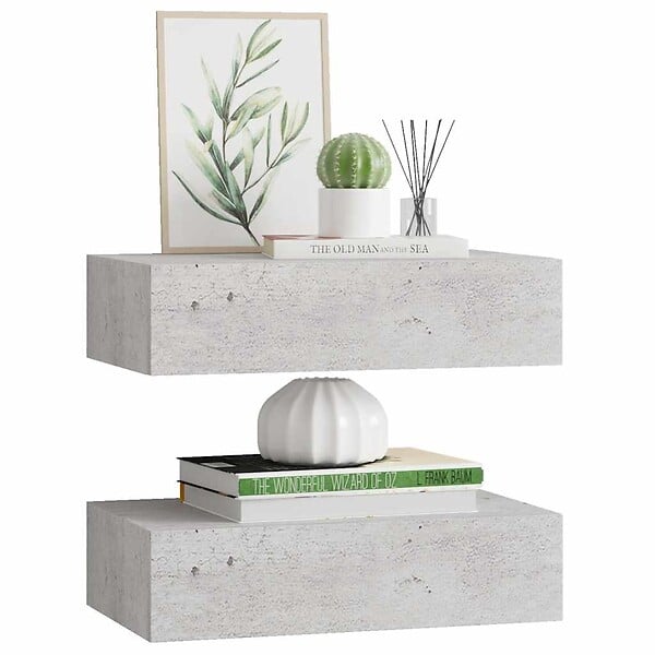 VIDAXL - vidaXL 2x Etagères à Tiroir Murales Armoires Flottantes Etagères Suspendues Supports Muraux Salon Salle de Séjour Gris Béton 40x23,5x10 cm MDF - large