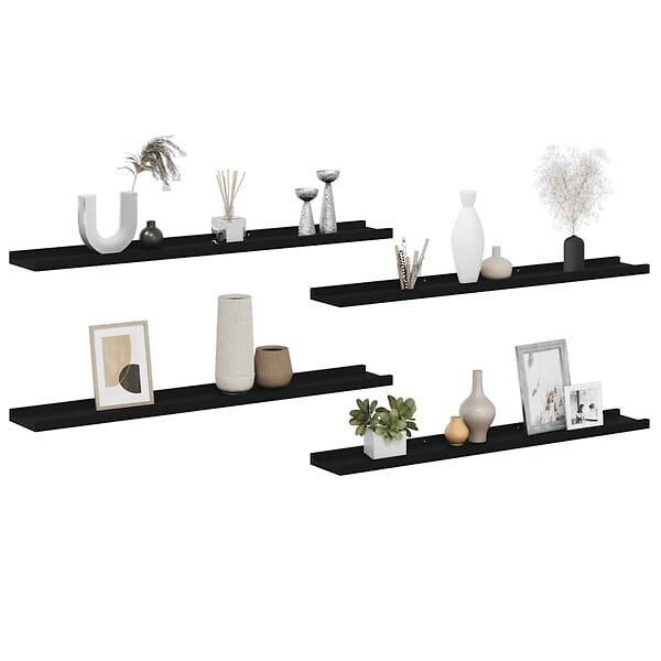 VIDAXL - vidaXL 4x Etagères Murales Etagères Suspendues Etagères Flottantes Salon Salle de Séjour Chambre à Coucher Maison Intérieur Noir 80x9x3 cm - large