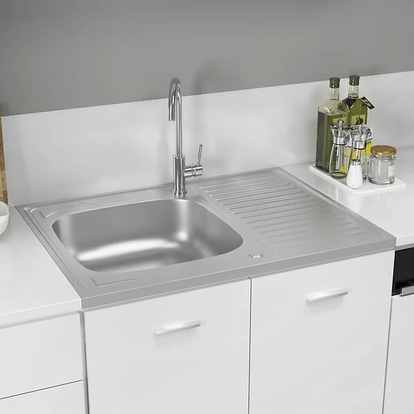 VIDAXL - vidaXL Jeu d'évier de cuisine et égouttoir argenté 800x600x155 mm inox - large