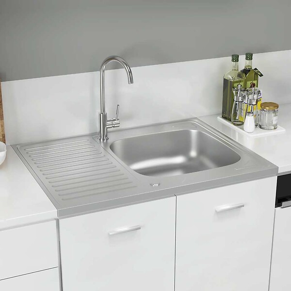 VIDAXL - vidaXL Jeu d'évier de cuisine et égouttoir argenté 800x600x155 mm inox - large
