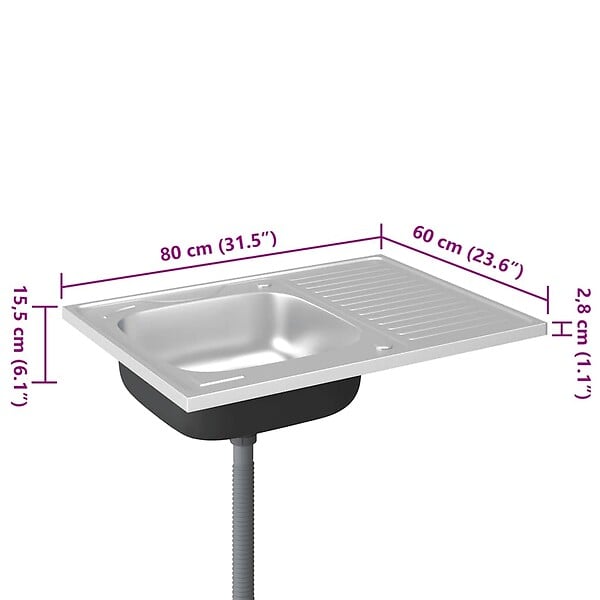 VIDAXL - vidaXL Jeu d'évier de cuisine et égouttoir argenté 800x600x155 mm inox - large