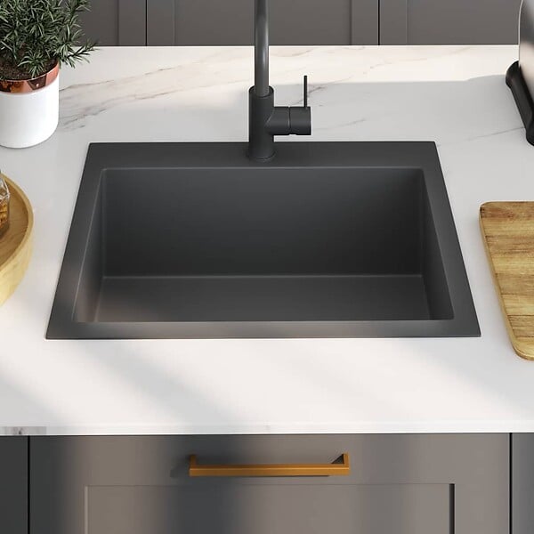 VIDAXL - vidaXL Évier de cuisine fait main Noir Acier inoxydable - large
