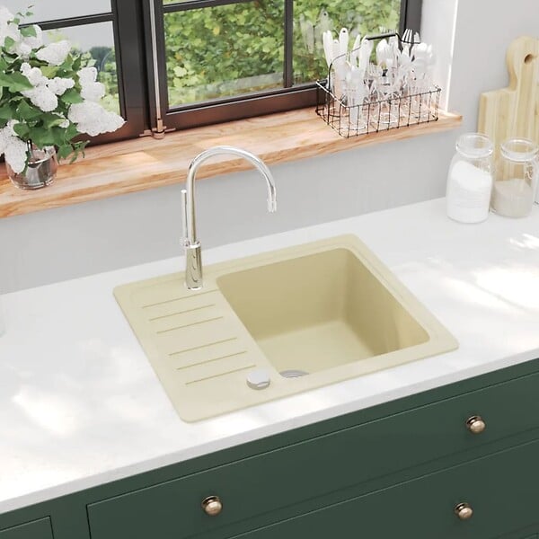 VIDAXL - vidaXL Évier de cuisine Granit Seul lavabo Beige - large