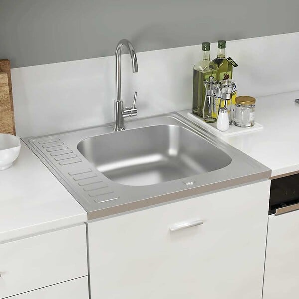 VIDAXL - vidaXL Jeu d'évier de cuisine et égouttoir argenté 600x600x155 mm inox - large