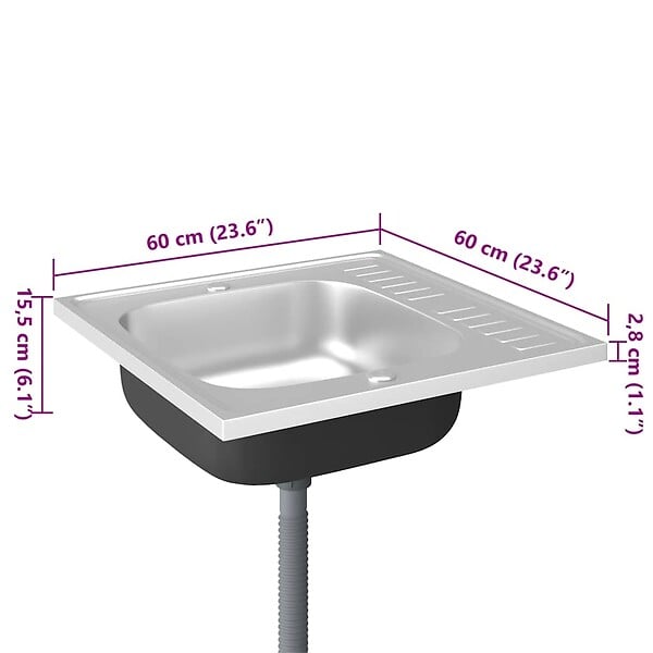 VIDAXL - vidaXL Jeu d'évier de cuisine et égouttoir argenté 600x600x155 mm inox - large
