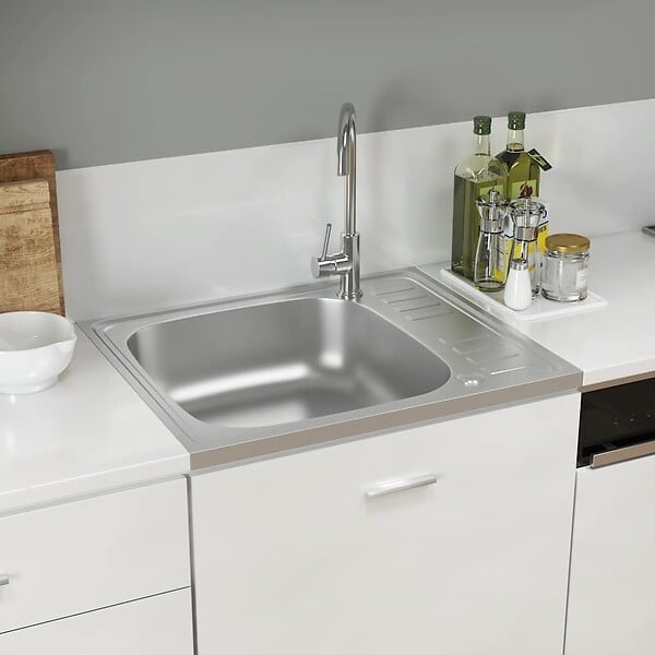 VIDAXL - vidaXL Évier de cuisine et égouttoir argenté 600x500x155 mm inox - large