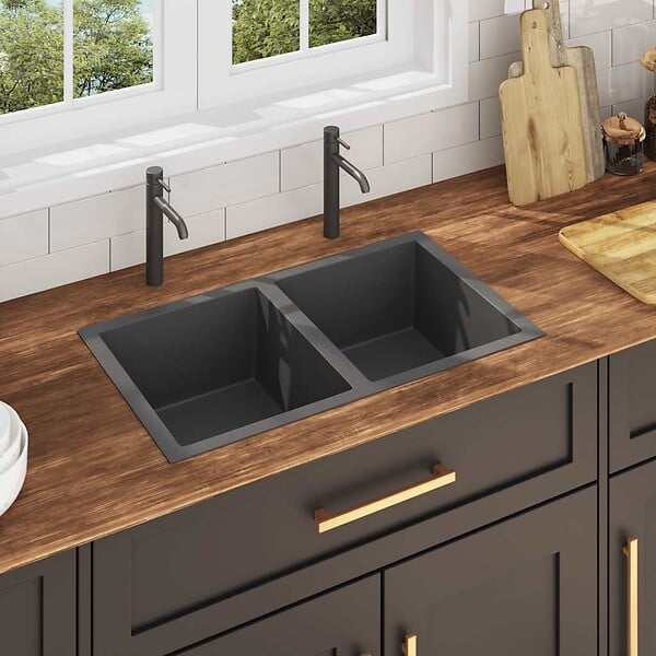 VIDAXL - vidaXL Évier de cuisine fait à la main Noir Acier inoxydable - large