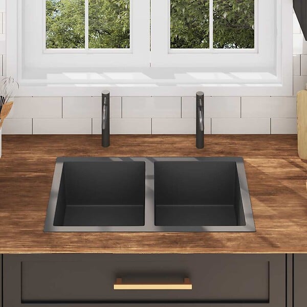 VIDAXL - vidaXL Évier de cuisine fait à la main Noir Acier inoxydable - large