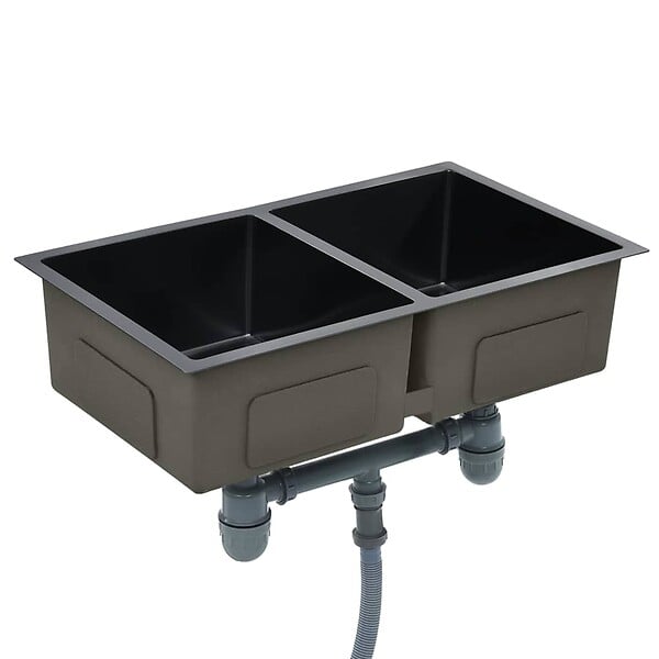 VIDAXL - vidaXL Évier de cuisine fait à la main Noir Acier inoxydable - large