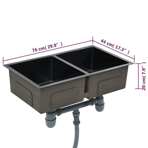 VIDAXL - vidaXL Évier de cuisine fait à la main Noir Acier inoxydable - large