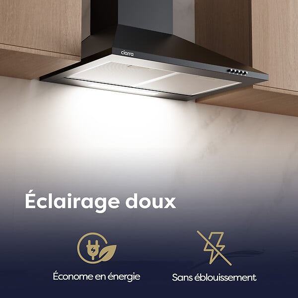 CIARRA - Hotte Aspirante hotte murale 60cm 370m³/h Recyclage & Évacuation Noir 201K60 - large