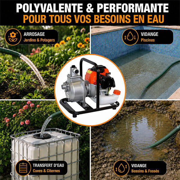 GT GARDEN - Pompe à eau thermique, 52 cm3, 10 m3 par heure - large