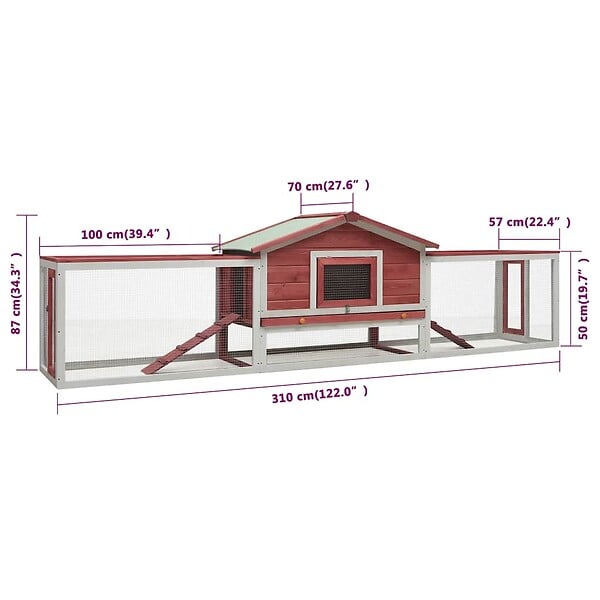 VIDAXL - vidaXL Clapier Rouge 310x70x87 cm Pin massif et sapin - large