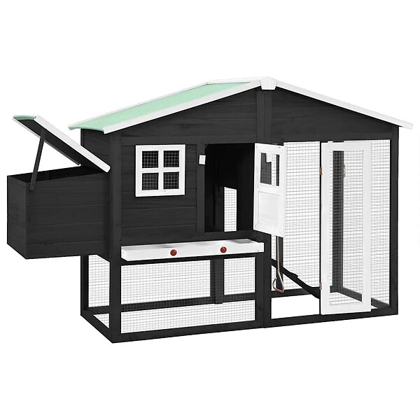 VIDAXL - vidaXL Poulailler avec nichoir Gris et blanc Bois de sapin massif - large