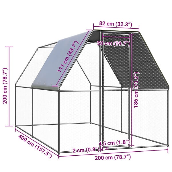 VIDAXL - vidaXL Poulailler d'extérieur 2x4x2 m Acier galvanisé - large
