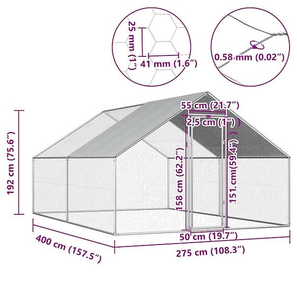 VIDAXL - vidaXL Poulailler d'extérieur 2,75 x 4 x 1,92 m Acier galvanisé - large