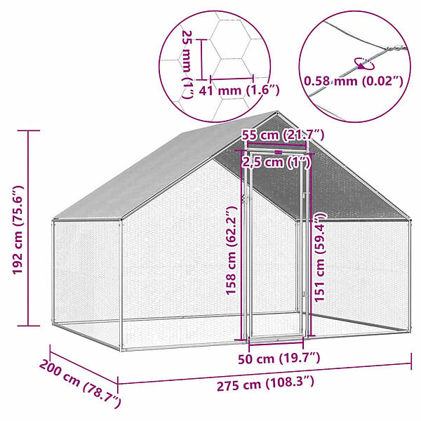 VIDAXL - vidaXL Poulailler d'extérieur 2,75 x 2 x 1,92 m Acier galvanisé - large