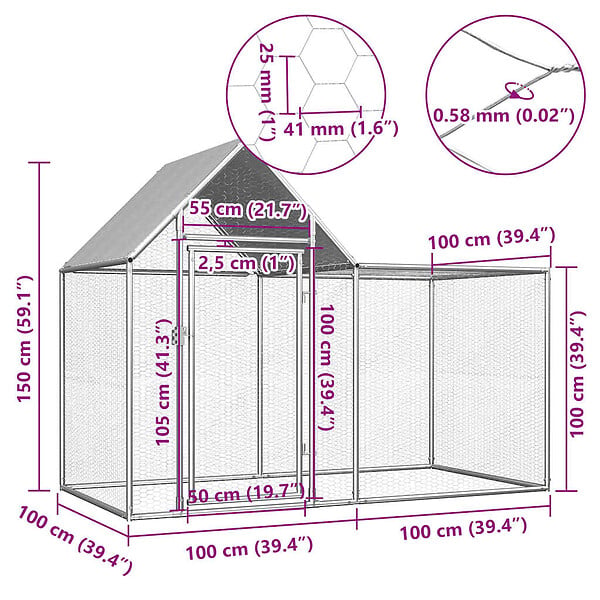 VIDAXL - vidaXL Poulailler 2 x 1 x 1,5 m Acier galvanisé - large