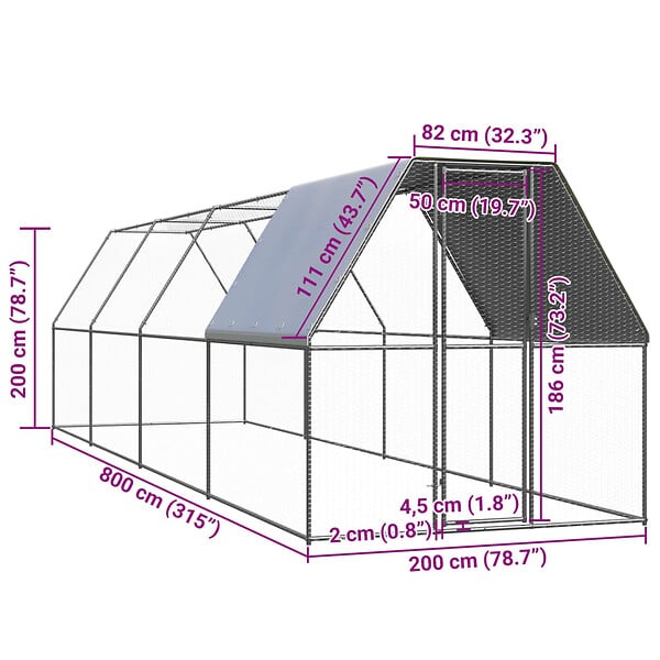 VIDAXL - vidaXL Poulailler d'extérieur 2x8x2 m Acier galvanisé - large