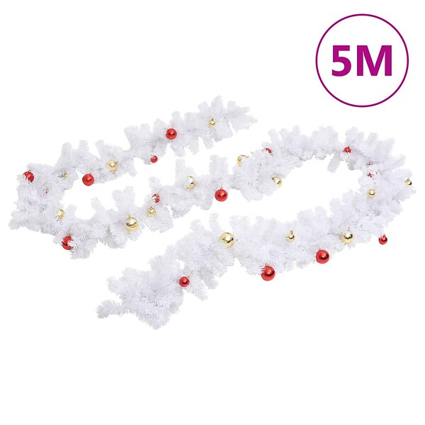 VIDAXL - vidaXL Guirlande de Noël décorée avec boules Blanc 5 m - large