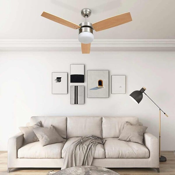 VIDAXL - vidaXL Ventilateur de plafond lampe et télécommande 108cm Marron clair - large
