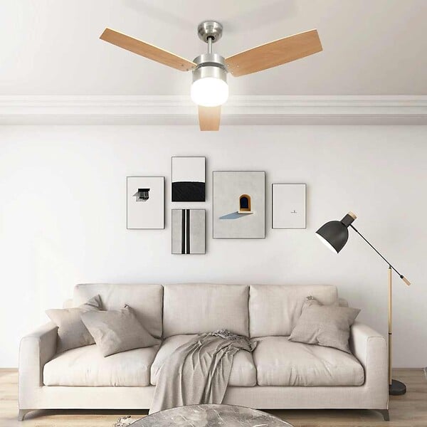 VIDAXL - vidaXL Ventilateur de plafond lampe et télécommande 108cm Marron clair - large