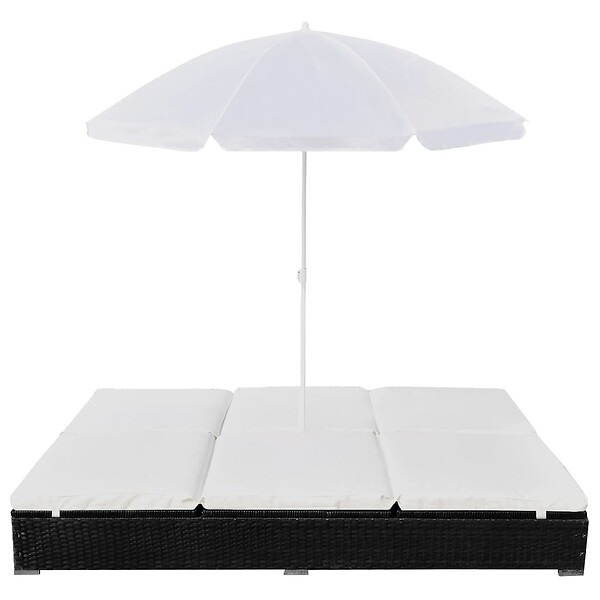 VIDAXL - vidaXL Chaise longue d'extérieur avec parasol Résine tressée Noir - large