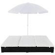 VIDAXL - vidaXL Chaise longue d'extérieur avec parasol Résine tressée Noir - vignette