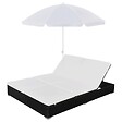 VIDAXL - vidaXL Chaise longue d'extérieur avec parasol Résine tressée Noir - vignette