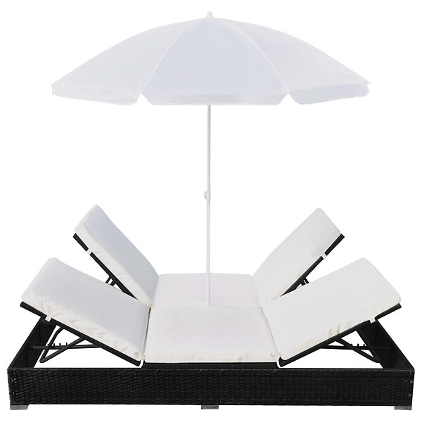 VIDAXL - vidaXL Chaise longue d'extérieur avec parasol Résine tressée Noir - large