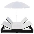VIDAXL - vidaXL Chaise longue d'extérieur avec parasol Résine tressée Noir - vignette